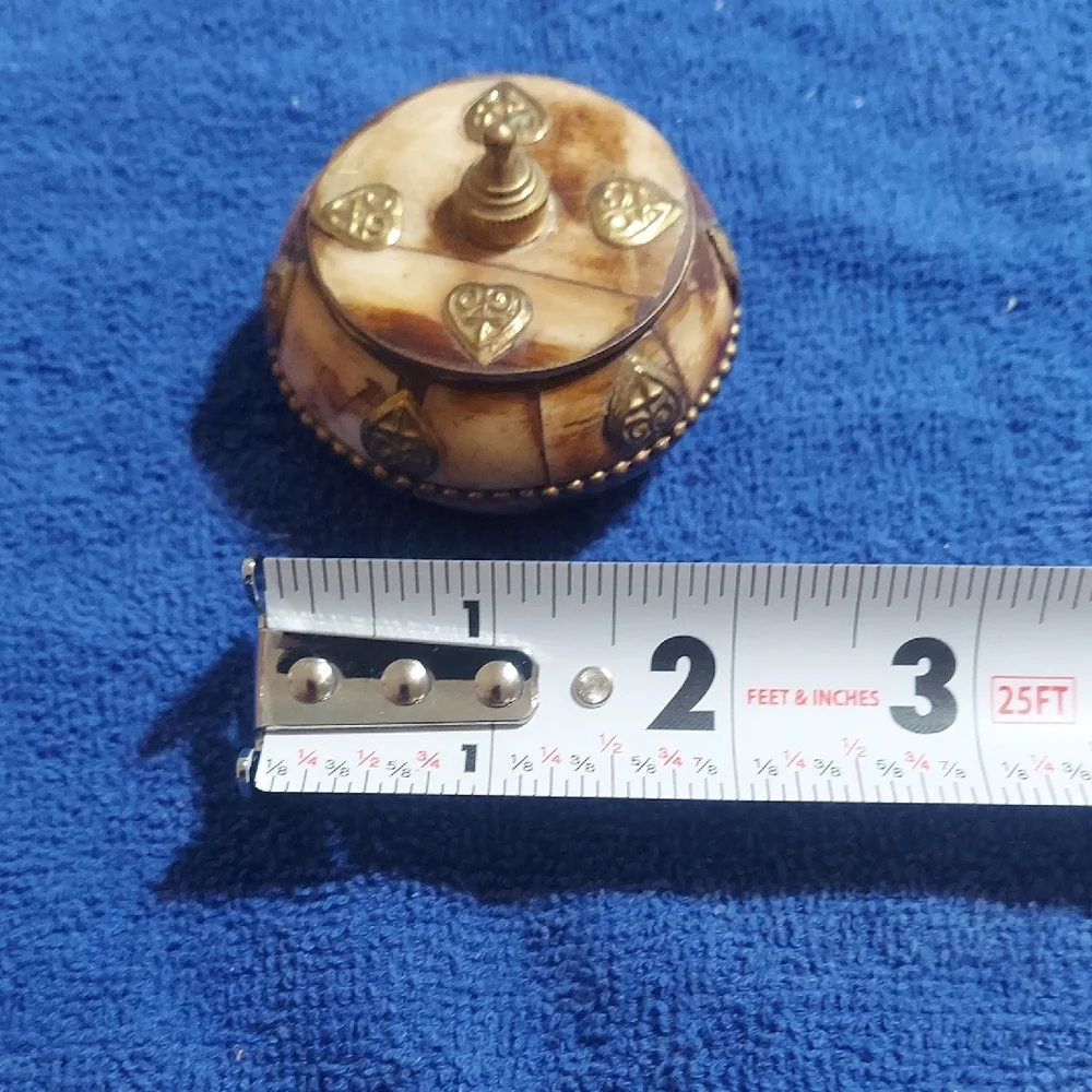 Vintage Handcrafted Indian Bone & Brass Inlay Trinket Box Boho Keepsake